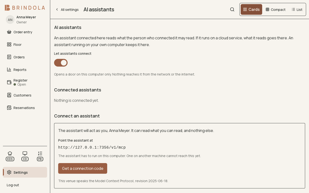 The connection offer and explanation of permitted access, without a live code. · Shown in English
