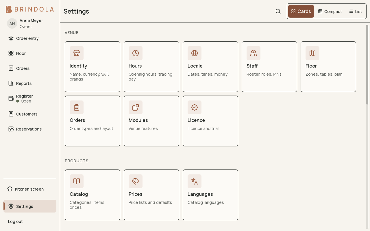 The settings sections and search entry point. · Shown in English