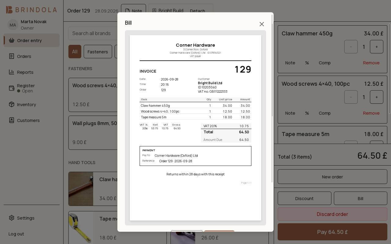 Invoice businesses · shown in English