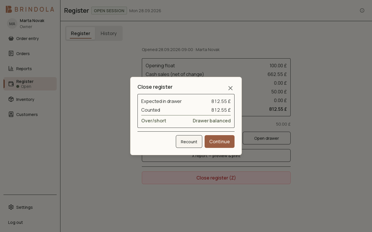 Close the drawer · shown in English